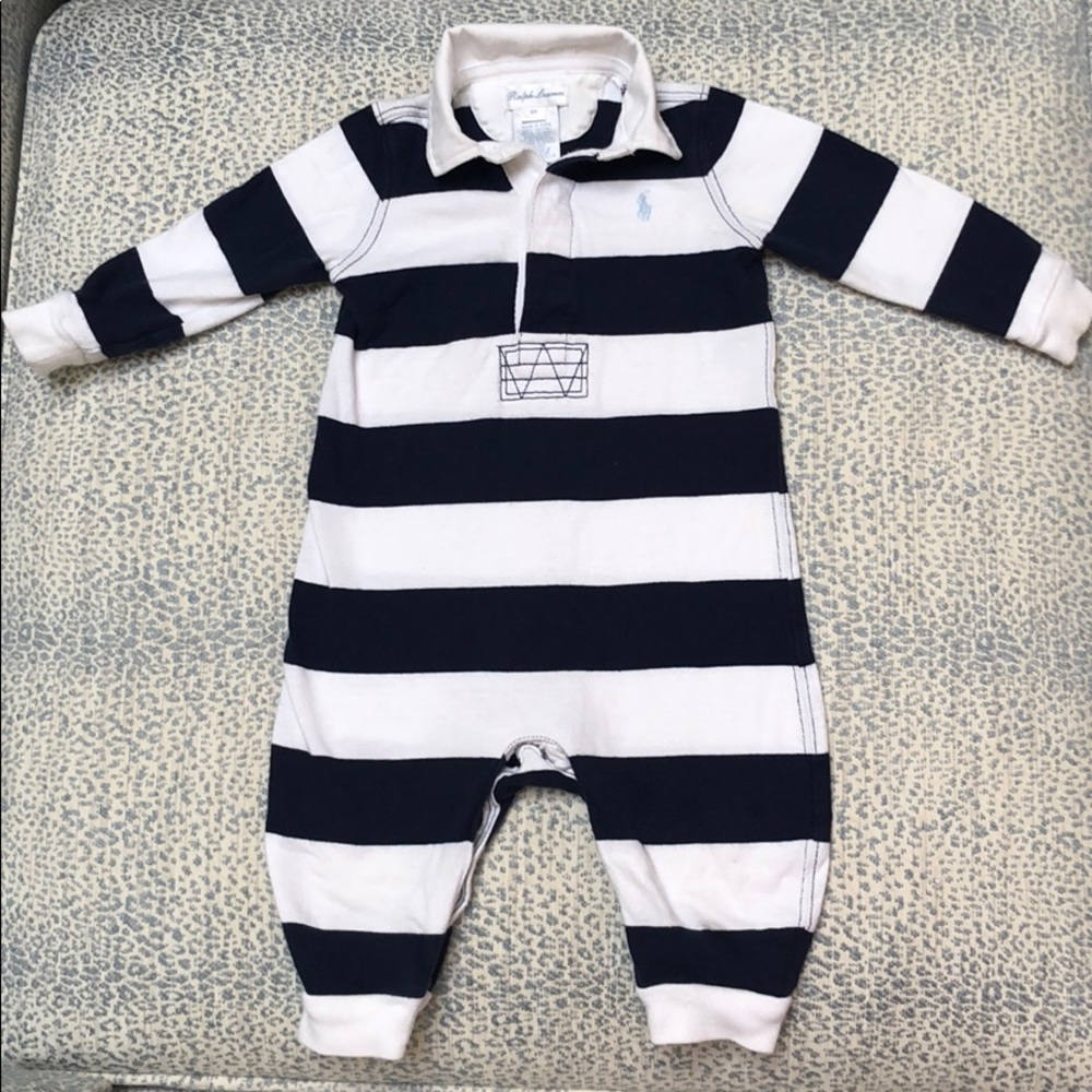 Ralph Lauren navy and white stripe Rugby onesie